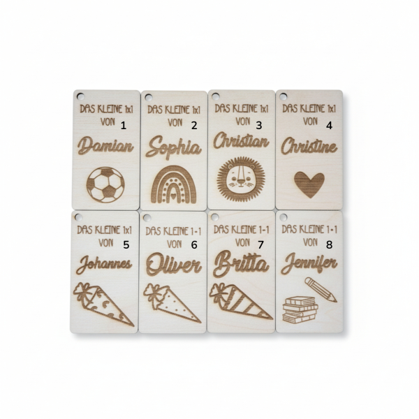 1x1 Lernkarten aus Holz mit Schlüsselring – Lernhilfe für Schulkinder.